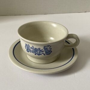 Vintage Pfaltzgraff Yorktowne stoneware cup and saucer set Blue